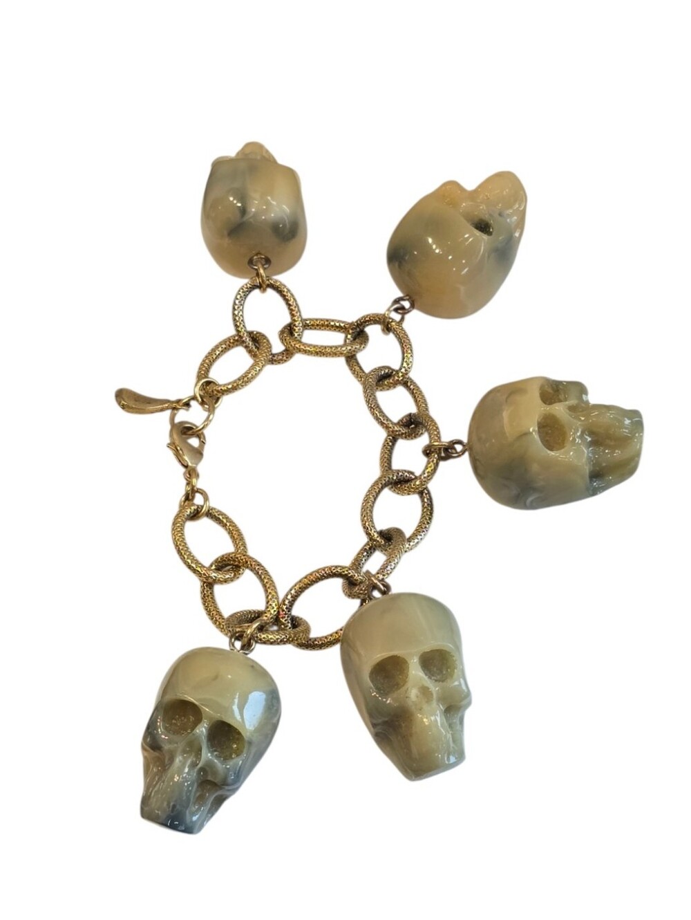 Yochi NY Chunky Goldtone Skull Charm Bracelet